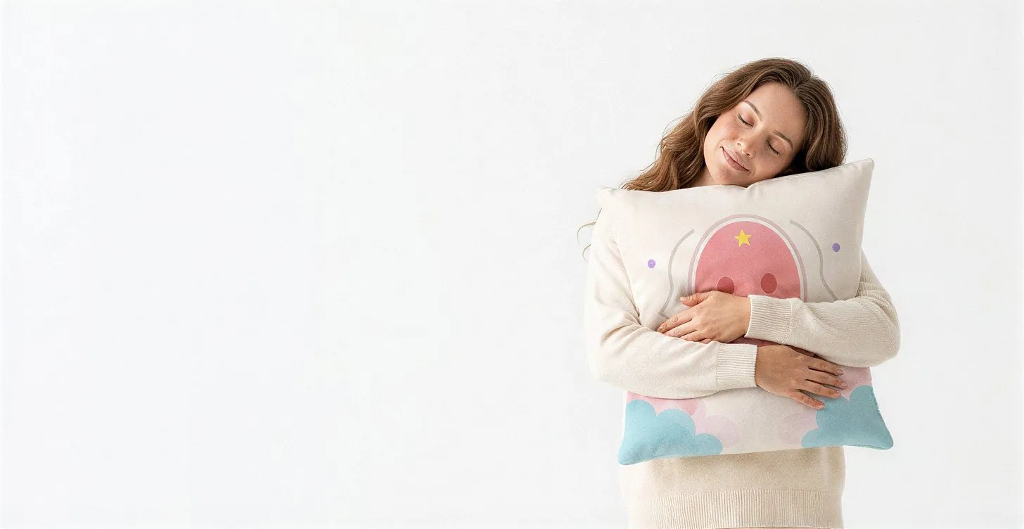Mujer abrazando la Almohada Aura de Zeøna